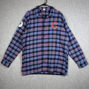 CHICAGO CUBS Wrigley SGA Plaid Flannel Shirt XL Long Sleeve Button Down Blue Red